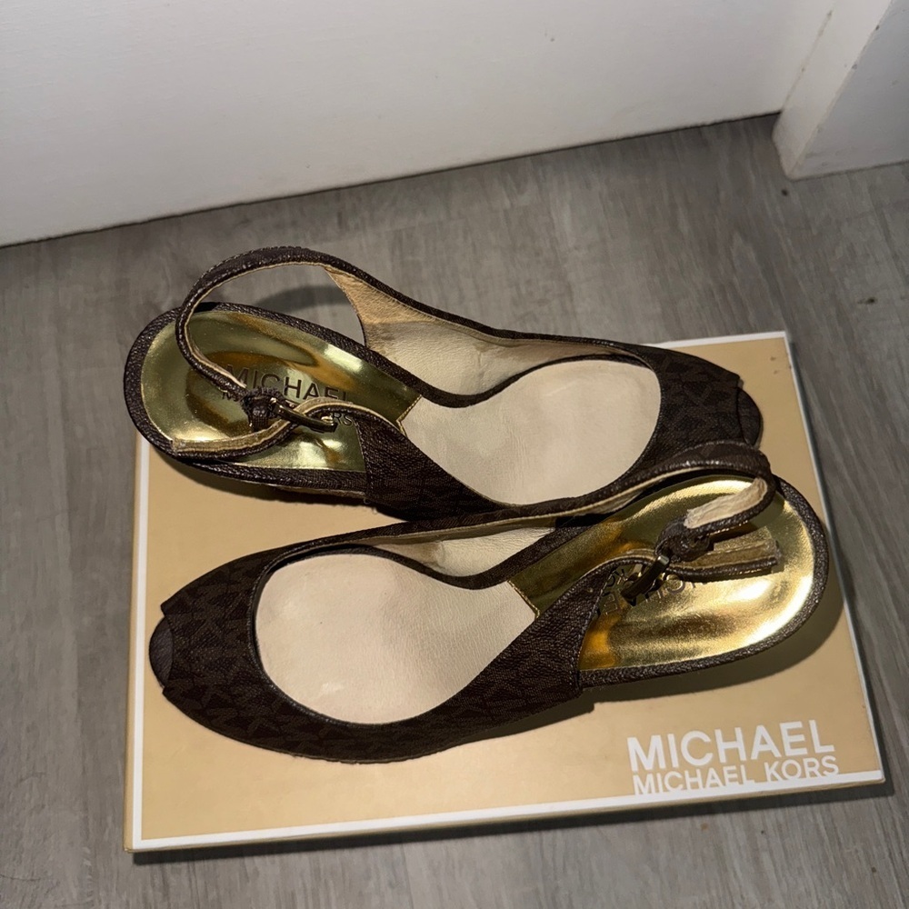Michael Kors Dark Brown Wedge Heel Espadrilles with Open Toe - Picture 2 of 4